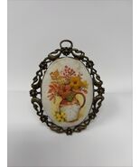 Vintage Antique Metal Miniature Embroidered Floral Image Frame 4” Length - €34,23 EUR