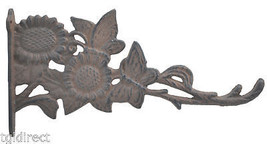 Butterflies &amp; Sunflowers Decorative Cast Iron Plant Hanger Hook 11.125&quot; Deep - £12.27 GBP