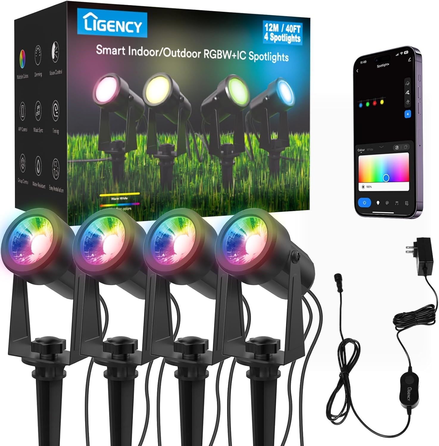 Smart Low Voltage Landscape Lighting, 4 Pack Wired Waterproof Outdoor Spot - $73.93