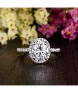 2 CT Oval Cut  Diamond Halo Engagement/Wedding Ring 14K White Gold Finish - £80.26 GBP