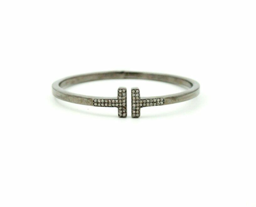 Pave Diamond Classic Bangle 925 Silver Diamond Handmade Finish Bangle Br... - $239.63