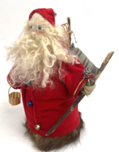 Vintage Primitive Santa Claus Christmas Red Velvet Handmade Painted Fur Trim 9&quot; - £29.23 GBP