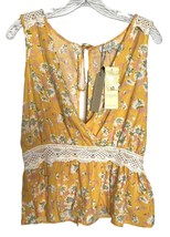 Rachel Zoe Women&#39;s Blouse Top Floral Sleeveless Linen Rayon Blend Size S Yellow - £15.48 GBP
