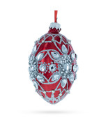 Diamond Star on Red Glass Egg Christmas Ornament 4 Inches - £39.27 GBP