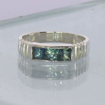 Ring Australian Blue Green Sapphire Silver size 6.25 Channel Set Unisex Design 6 - £78.88 GBP