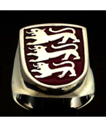 Sterling silver English Flag ring 3 Lions on Shield England with Red ena... - $183.37 CAD