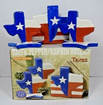 Clay Art Texas Flag Salt and Pepper with Napkin Holder Set (Hand Painted) - £31.68 GBP