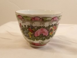Vintage Asian Rose Madorin Porcelain Tea/ Sake Cup Marked Macau 2 1/4&quot; Tall - $11.88