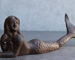 Rustic Cast Iron Nautical Siren Mermaid with Tail Stretched Out Statue 9... - $21.99