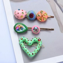 Crystal Hairpins Fashion Colorful Acrylic Heart Hair Clips Jewelry Accessories - £10.35 GBP