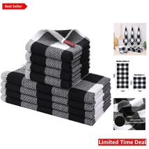 Waffle Weave Kitchen Dish Towels Set - 8 Piece Check Plaid, White &amp; Black - $44.50