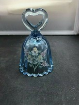 Fenton Hand Painted Signed Blue Glass Bell Heart Handle - £14.89 GBP