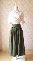 Women Army Green Linen Cotton Skirt Loose Linen Clothes Long Asymmetrical Skirts