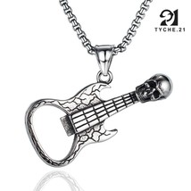 Men Rock N Roll Skull Guitar Pendant Necklace Punk Retro Biker Jewelry Chain 24&quot; - £8.87 GBP