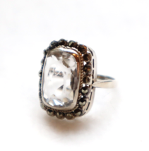 Antique Art Deco German Cocktail Ring Sterling Silver Worn Paste Stone M... - £50.61 GBP