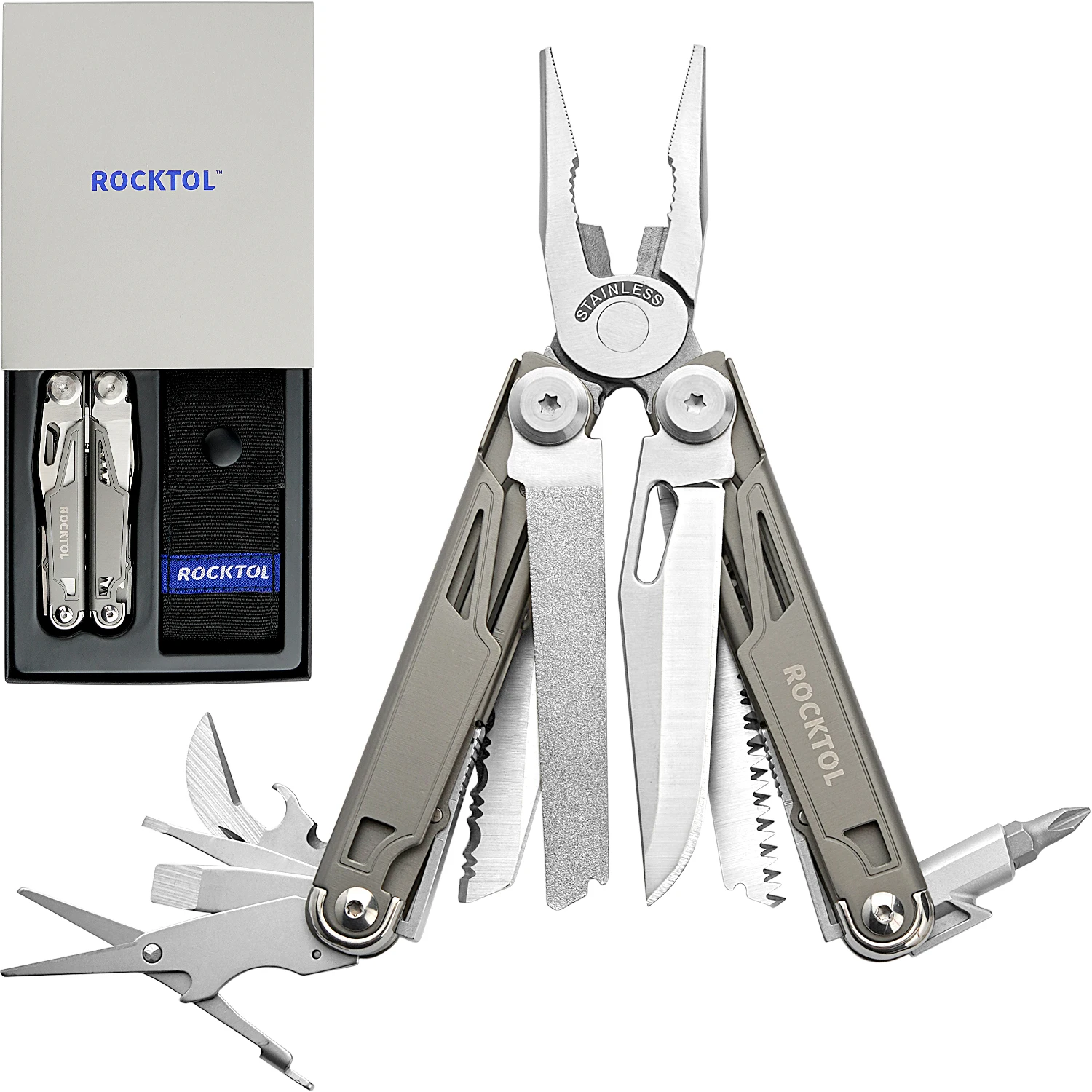 ROCKTOL Multitool,19-in-1 Multitool Pliers with Titanium-plated Handle, Safety - £84.39 GBP