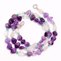 Amethyst Crystal Chalcedony Smooth Beads Necklace 3-10 mm 18&quot; UB-8507 - £8.67 GBP