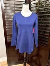 Isaac Mizrahi Women&#39;s Navy Blue Long Sleeve Henley T-Shirt XS NWT - £16.24 GBP