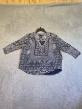 Lucky Brand Size XL Top Long Sleeve Blue Batik Pullover Blouse - £11.76 GBP