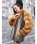 Brand New American Gray Fox With Cherry Red Fox Fur Coat Coats M Fast Ship - $699.00