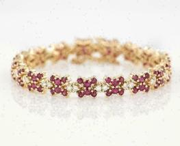 14K Yellow Gold Over Valentine Gift 9.60 CT Round Ruby &amp; Diamond Tennis Bracelet - £126.92 GBP