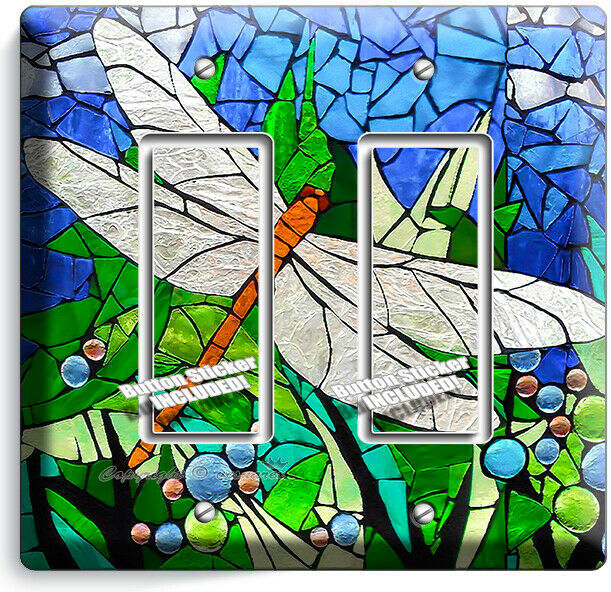 DRAGONFLY MOSAIC STAINED GLASS LOOK 2 GFCI LIGHT SWITCH WALL PLATE BEDROOM DECOR