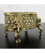 VTG Ornate Ormolu Jewelry Box Gold Filigree Beveled Glass Footed Cherubs... - $108.88