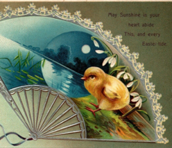 Easter Postcard Giant Moon Orb Baby Chick Fan Germany International Arts 1341 - £12.25 GBP