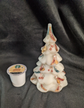 1995 Fenton Noël Arbre 6.5” Blanc Lait Verre Doré Oiseau Main Peint C Smith - £128.48 GBP