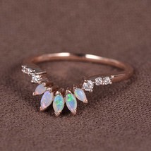 Marquise Opal Wedding Ring, Unique White Opal Stacking Band, Rose Gold Opal Ring - £39.38 GBP