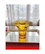 Vintage Amber Handkerchief Vase, Art Glass Mid Century Modern - $34.00