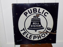 Vintage Bell System Public Telephone Porcelain Double Sided Flange Sign - $297.00