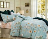 Comforter Set Queen Size, Teal Green Floral Leaf Vintage Flower Print Re... - $82.99