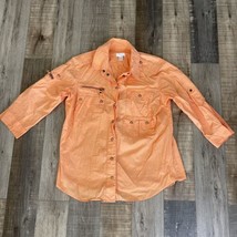 Chicos Womens Shirt Sz 1 (USA  M) Orange Button Up 3/4 Sleeve Blouse - £14.16 GBP