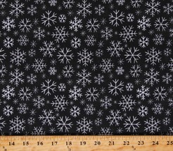 Cotton Snowflakes Winter Christmas Holidays Black Fabric Print by Yard D508.74 - £11.15 GBP