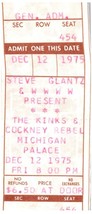 The Kinks Cockney Rebel Ticket Stub Dicembre 12 1975 Detroit Mi Non Usato Untorn - $59.38