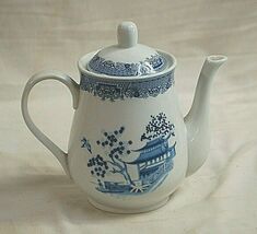 Chinese Garden Blue Emerald Porcelain Coffee Teapot Oriental Scene - $69.29
