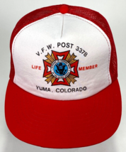 VFW Post 3378 Hat-Life Member-Yuma CO-Mesh-Snapback-Trucker-Red-Vintage - $23.38
