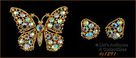 Signed Weiss Butterfly Pin and Earrings (#J1291) - £99.90 GBP