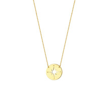 14K Solid Yellow Gold Mini Disk Disc Compass Necklace - Adjustable 16&quot;-18&quot; - £156.27 GBP