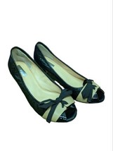Halogen Black Patent Leather Kitten Heels Two Tone Lace-up Peep Toe Size 10M  - £15.01 GBP