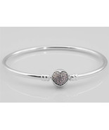 925 Sterling Silver You&#39;re in My Heart Bangle Bracelet with Pink Zirconia - £19.88 GBP+