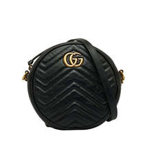 Gucci GG Marmont Round Mini Shoulder Bag Black Gold Leather - £1,677.53 GBP