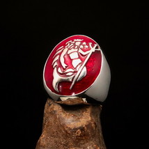 Nicely crafted Men&#39;s Red Aquarius Zodiac Ring Neptune - Sterling Silver - £73.07 GBP