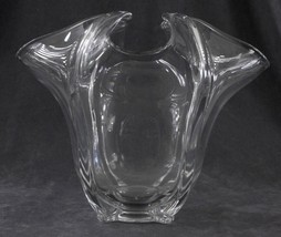 Vintage Clear Art Glass DUNCAN MILLER Cupped Vase Bowl Geometric Crimped - $43.06