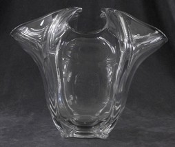 Vintage Clear Art Glass DUNCAN MILLER Cupped Vase Bowl Geometric Crimped - £33.72 GBP