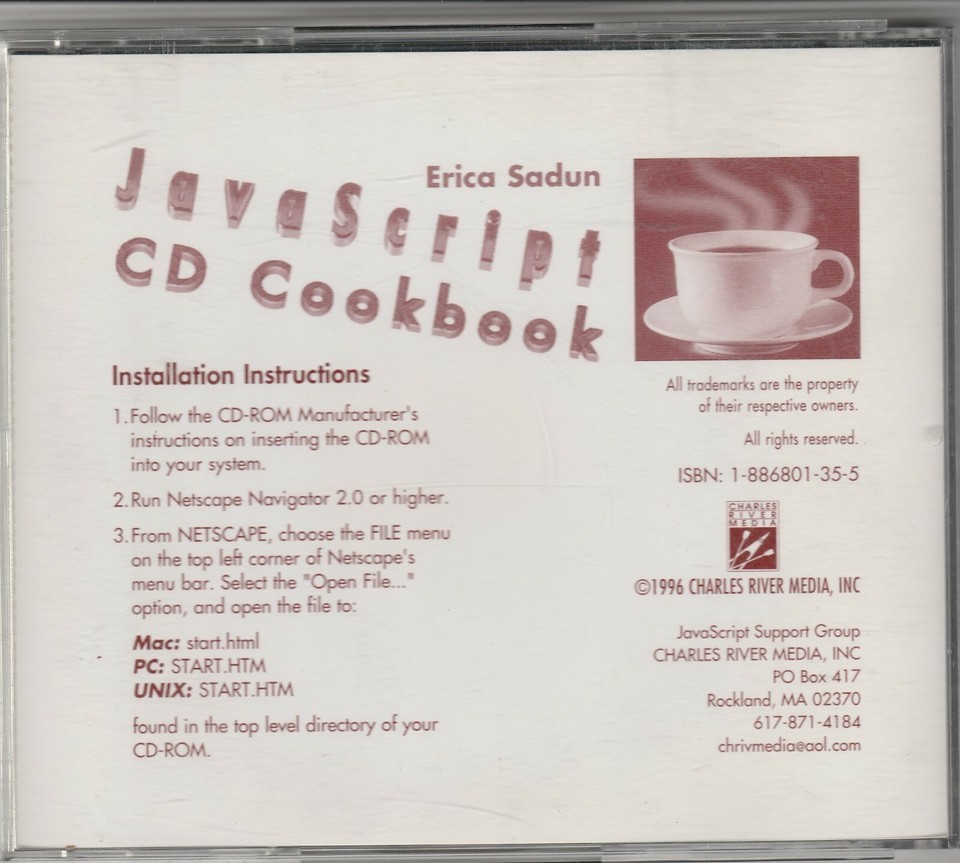 JavaScript CD Cookbook Erica Sadun by Charles River Media 1995 ~ CD-ROM Item image 2