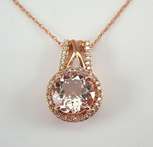 2.25Ct Round Lab-Created Morganite Round Halo Pendant Necklace Rose Gold Plated - £88.40 GBP