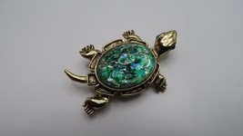 Vintage Gold Green Iridescent Foil TURTLE Brooch Pin 5.4cm  - £63.16 GBP