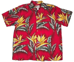 VTG Paradise Found Hawaiian Button Up Shirt L Red Magnum PI Floral - £26.02 GBP